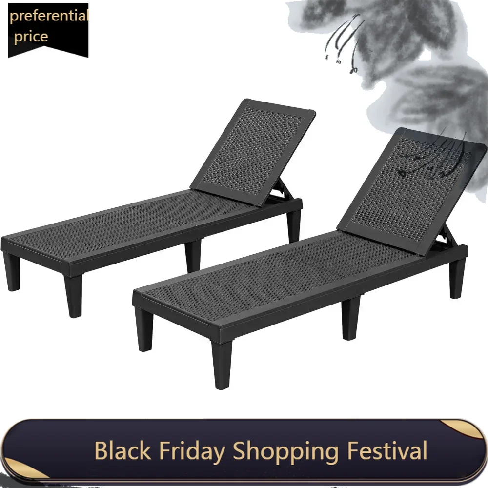 Outdoor Lounge Chairs Set of 2, Quick Assembly & Waterproof Patio Chaise Lounge with Adjustable Backrest for Poolside