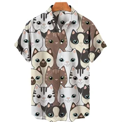 Cute Cartoon Animals 3D Digital Printing Men's Shirt One Button Casual Trend Loose Short Sleeve Top Plus Size