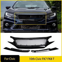 For 10th Civic FK7 FK8 TYPE-R Fiberglass Front Bumper Grille Racing Car Accessories FC JS N1 Style Air Intake Grille Engine Hood