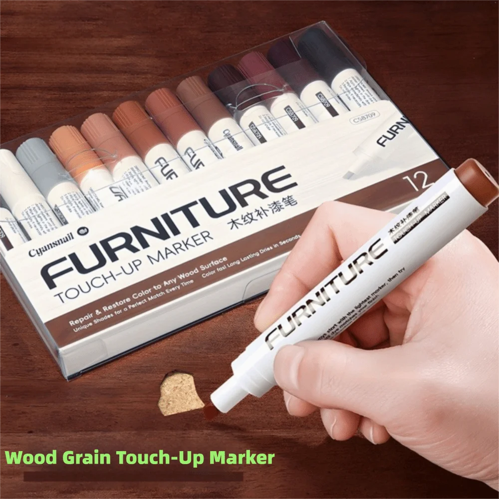 

12pcs/set Waterproof Wood Furniture Repair Pen Smooth Scratches Chips Wood Grain Touch-Up Pen Exposed White Edge Color Touch-Up
