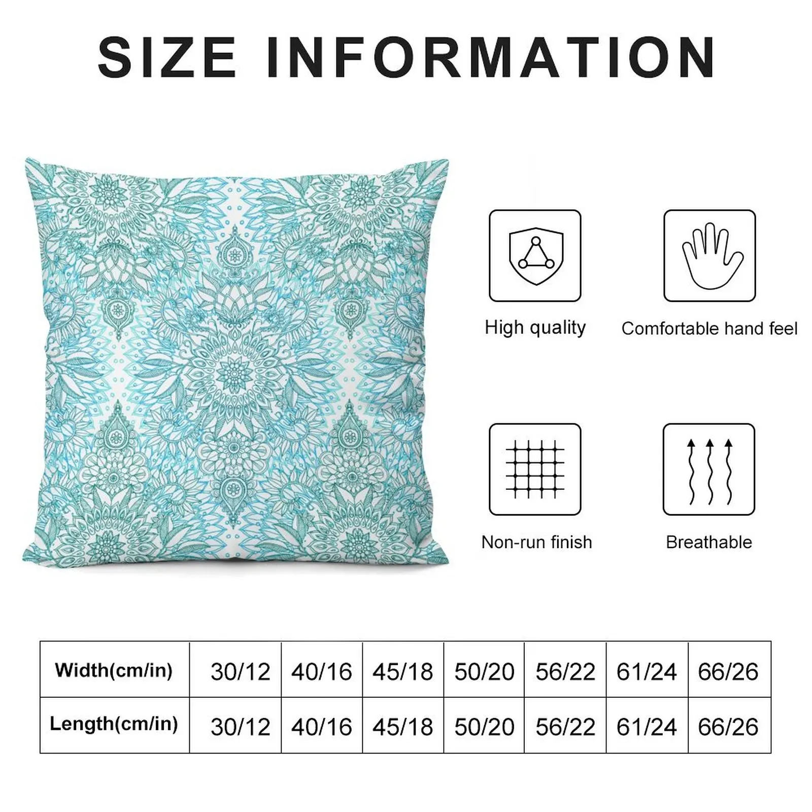 Turquoise Blue, Teal & White Protea Doodle Pattern Throw Pillow Sofa Cushions Couch Cushions pillow