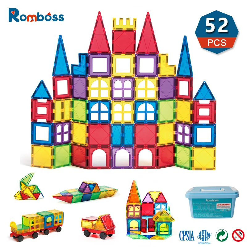 Romboss 52PCS 7.5cm Magnetic Construction Building Blocks Sets Montessori Educational Toys Christmas Gifts for Puzzle Building