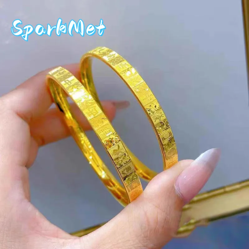 

Sparkmet Women's 9999 24K Real Gold Crushed Ice Mahjong Bracelet Gold Ancient Method Thirteen-Board Hu Rod on Seiko Bracelet