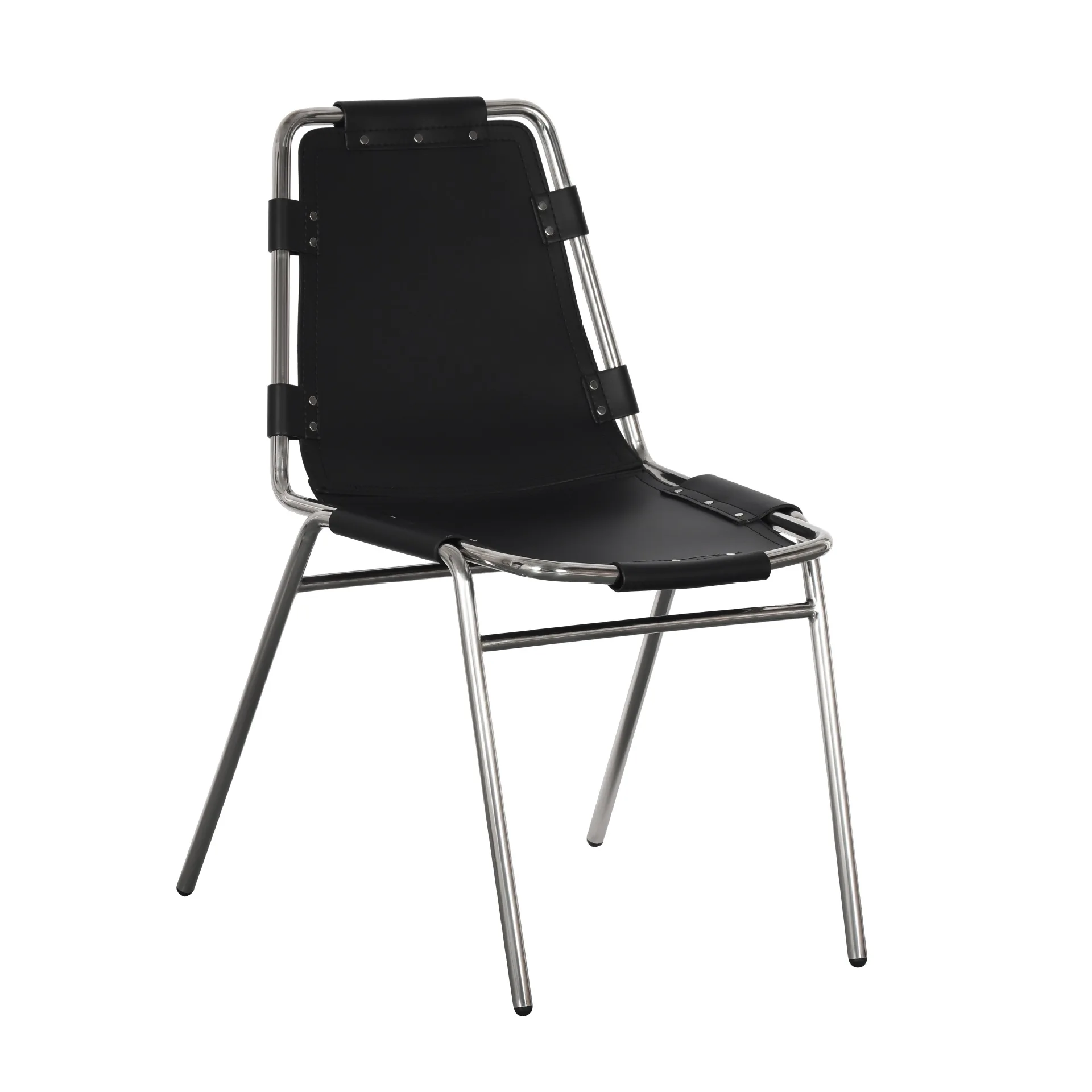 

Italian minimalist stainless steel restaurant design creative leather back chair