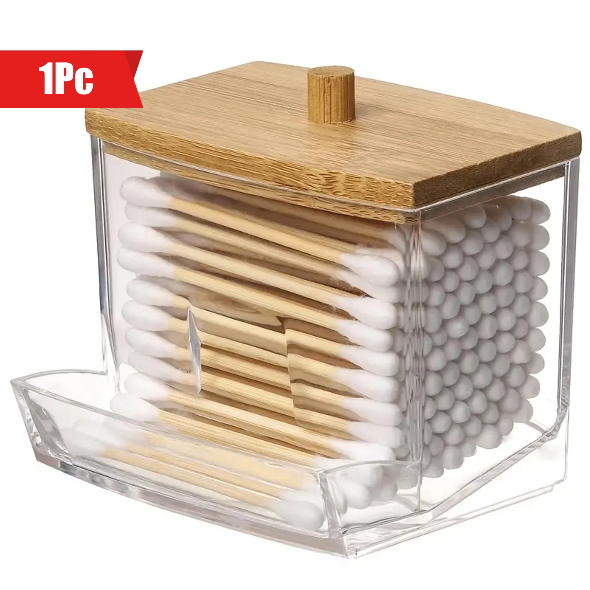 1pc Clear Cotton Swabs Storage Holder Dispenser, Cotton Pads Holder With Lids, Bathroom Storage Container Organizer Art Supplies