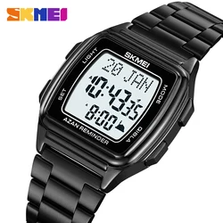 SKMEI Muslim Digital Watch Led Light Display Watches Pilgrimage Time Reminder Qibla Direction Function Wristwatch For Men Women