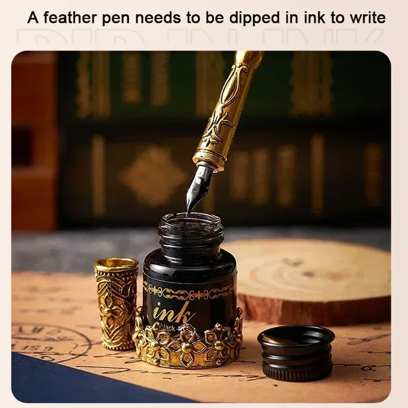 Quill Pen And Ink Set Antique Feather Pen For Writing Set Includes Feather Dip Pen Ink Replacement Nibs Spoon Wax Seal