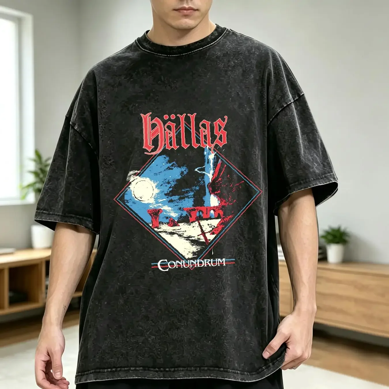 washed T Shirt Hallas 'Conundrum'  Black All Size AG1581 long or sleeves vintage Washed Breathable Comfortable Stylish