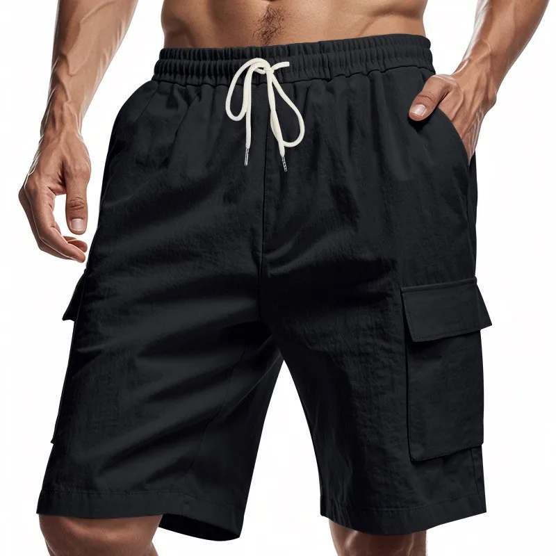 

2025 summer fashion brand men's sports casual shorts loose cargo big pocket quick dry American large size five quarter pants men