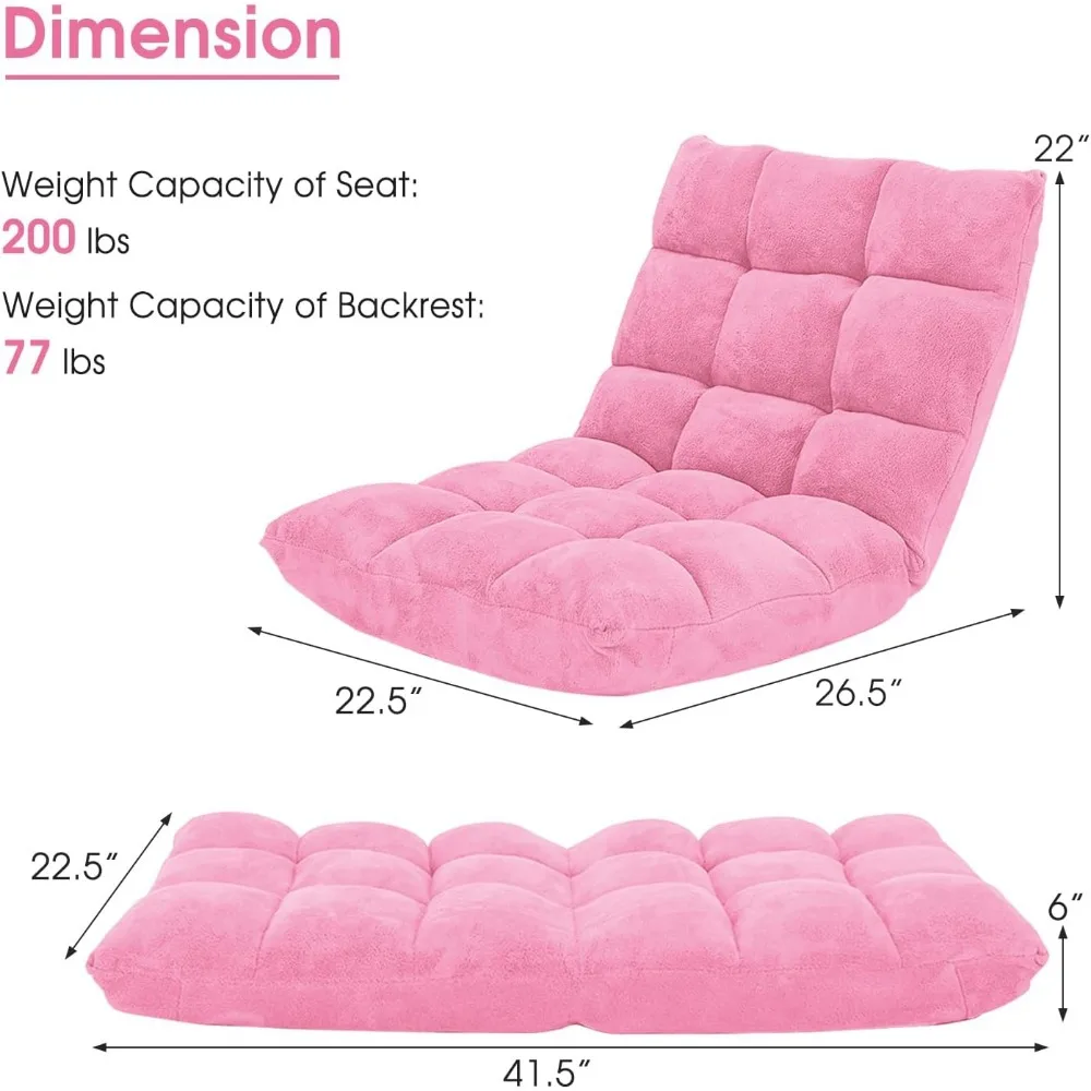 Floor Chair with Back Support, Folding Sofa Chair with 14 Adjustable Position, Padded Sleeper Bed, Couch Recliner, Floor