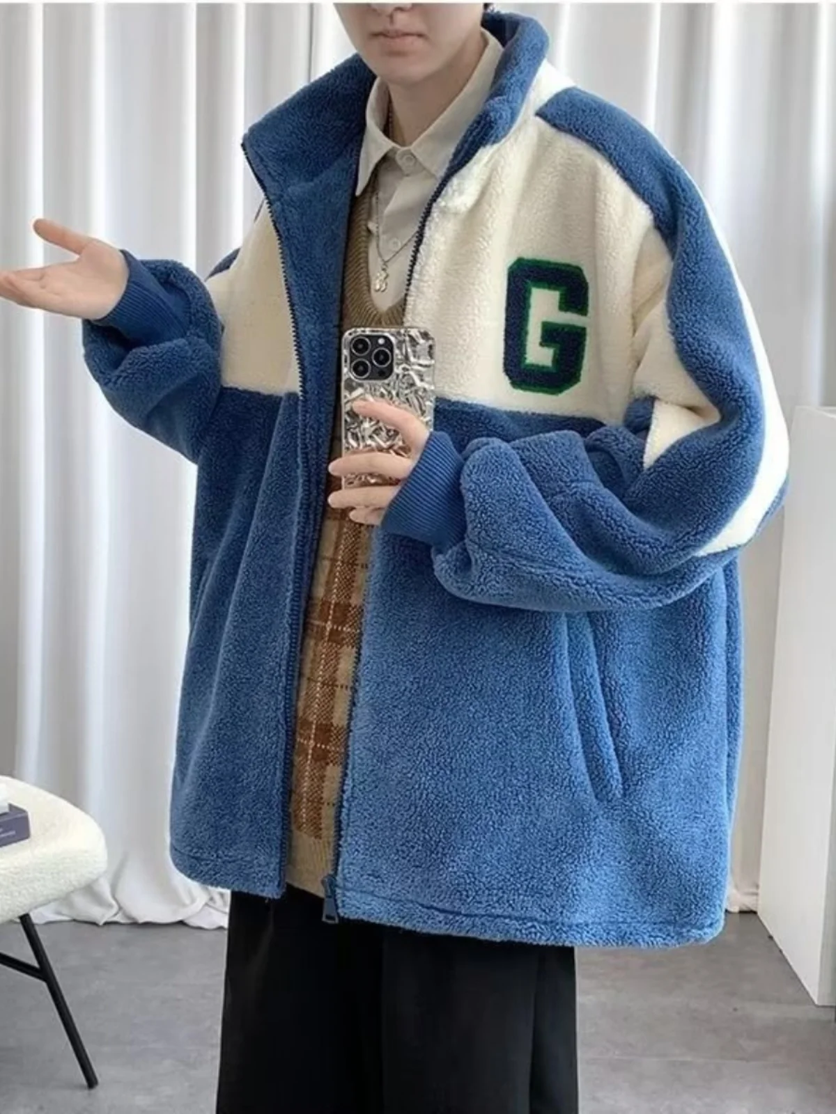 เสื้อแจ็คเก็ตขนแกะสำหรับผู้ชาย ฤดูใบไม้ร่วง ฤดูหนาว รุ่นใหม่ บุขนเฟอร์ด้านใน สไตล์ลำลอง ผ้าฝ้ายผสมโพลีเอสเตอร์ ซิปปิด ทรงยาว...