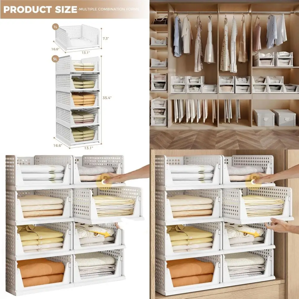 

Набор из 5 штабелируемых пластиковых органайзеров с выдвижными ящиками для гардероба, кухни и ванной комнаты, белый цвет