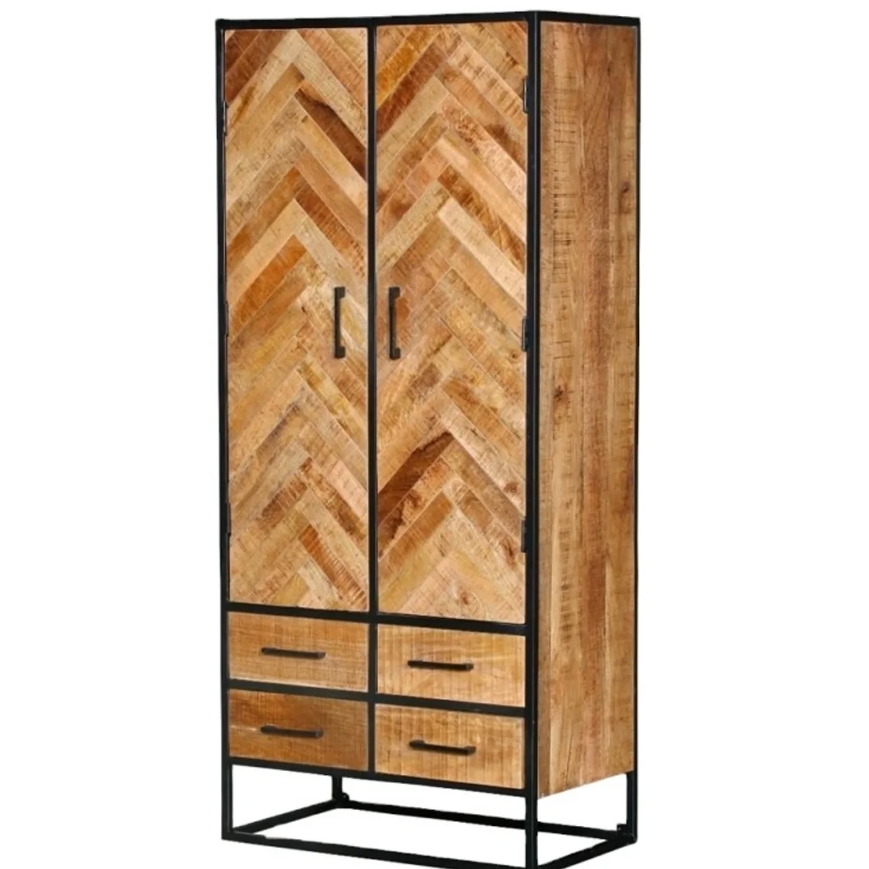 # Rustic Home Craft Minimalism Herringbone Wooden Metal Base Storage Cabinet