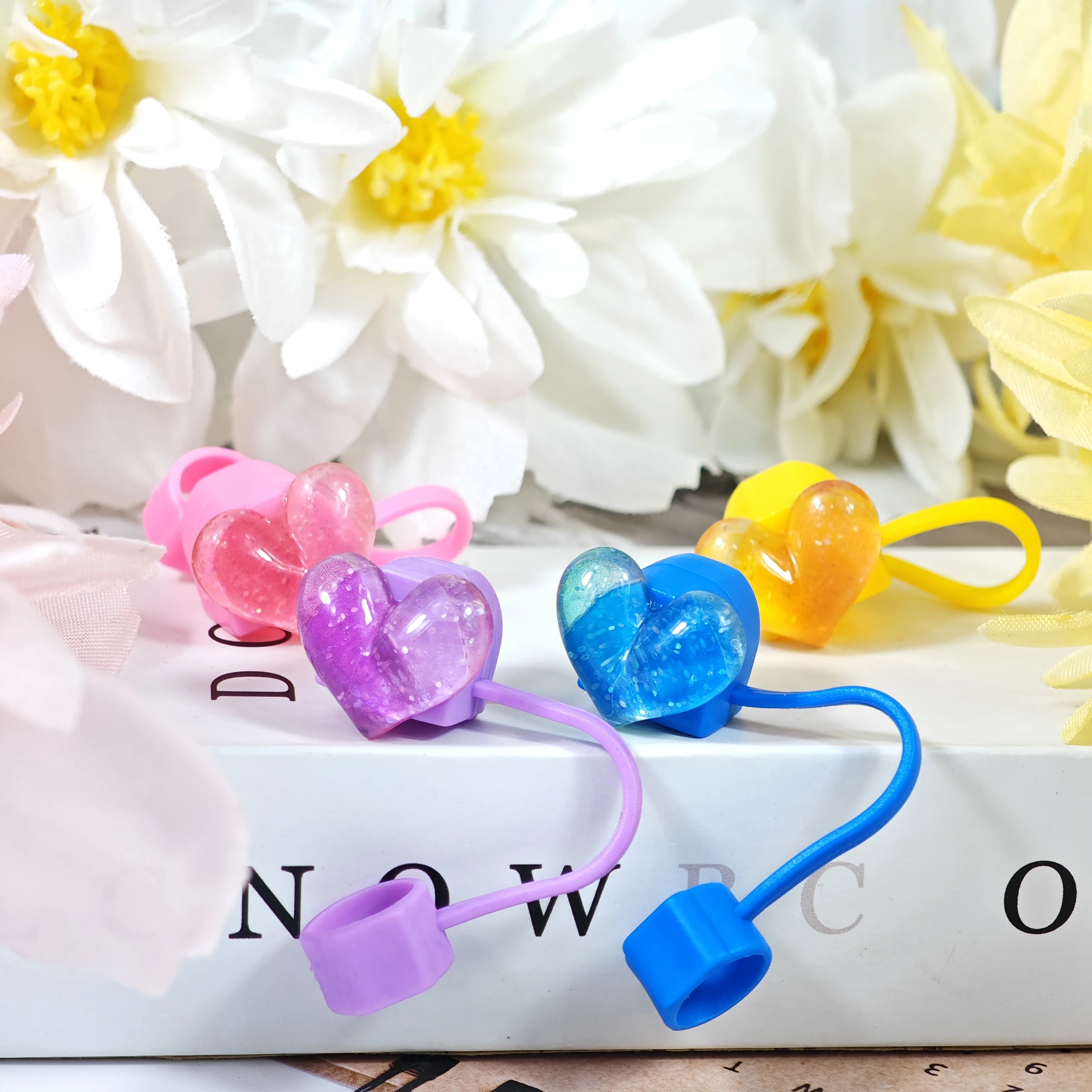 New Heart-Shaped Silicone Straw Cap Dust Plug Straw Cover Protective Case