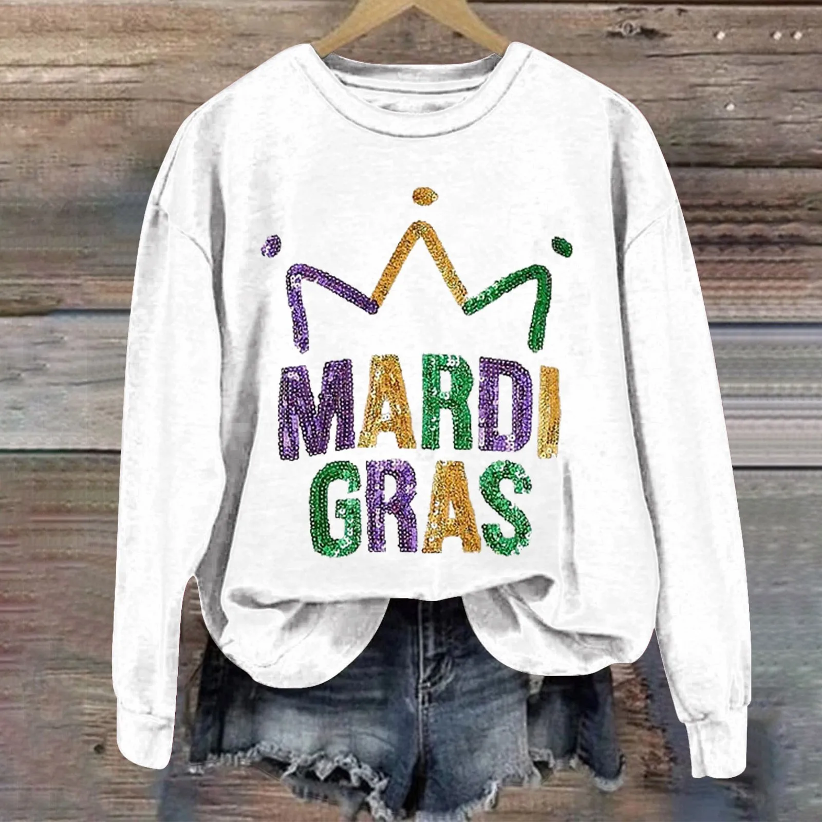 Mardi Women\'s Letter Printed Round Neck Long Sleeve Fall Shirt plus Size Band Sweatshirts Women Vintage Hoodies Sweaters Women