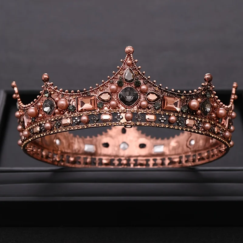 Vintage Wedding Crown Tiara Crystal Pearl Round Tiaras Baroque Bridal Crown Wedding Hair Accessories Bridal Hair Jewelry Gift image 2