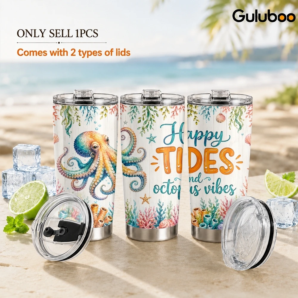 Octopus Girl Vacuum Flasks 20oz Stainless Steel Travel Mug with 2 Lids & Reusable Straw Vacuum Insulated Coffee Cup