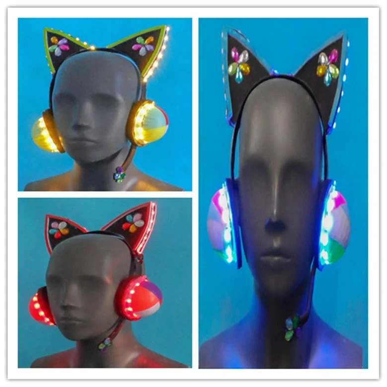LEDライト付きアニメーションヘッドセット,猫の耳,コスプレ,ハロウィーンパーティー用