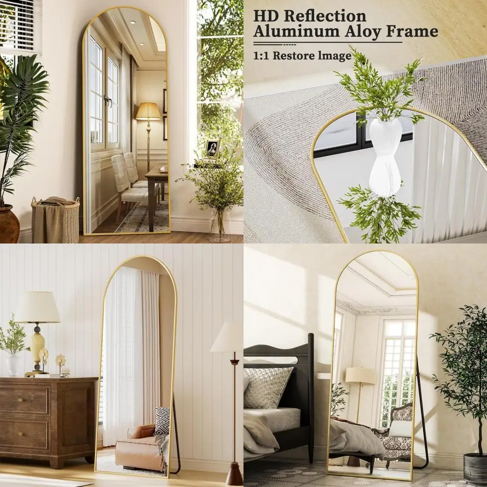 กระจกตั้งพื้นทรงโค้ง, ขนาด 64 x 21 นิ้ว กระจกเต็มตัวสำหรับวางหรือแขวนผนัง, กระจกทรงโค้งด้านบนสำหรับมองทั้งตัว