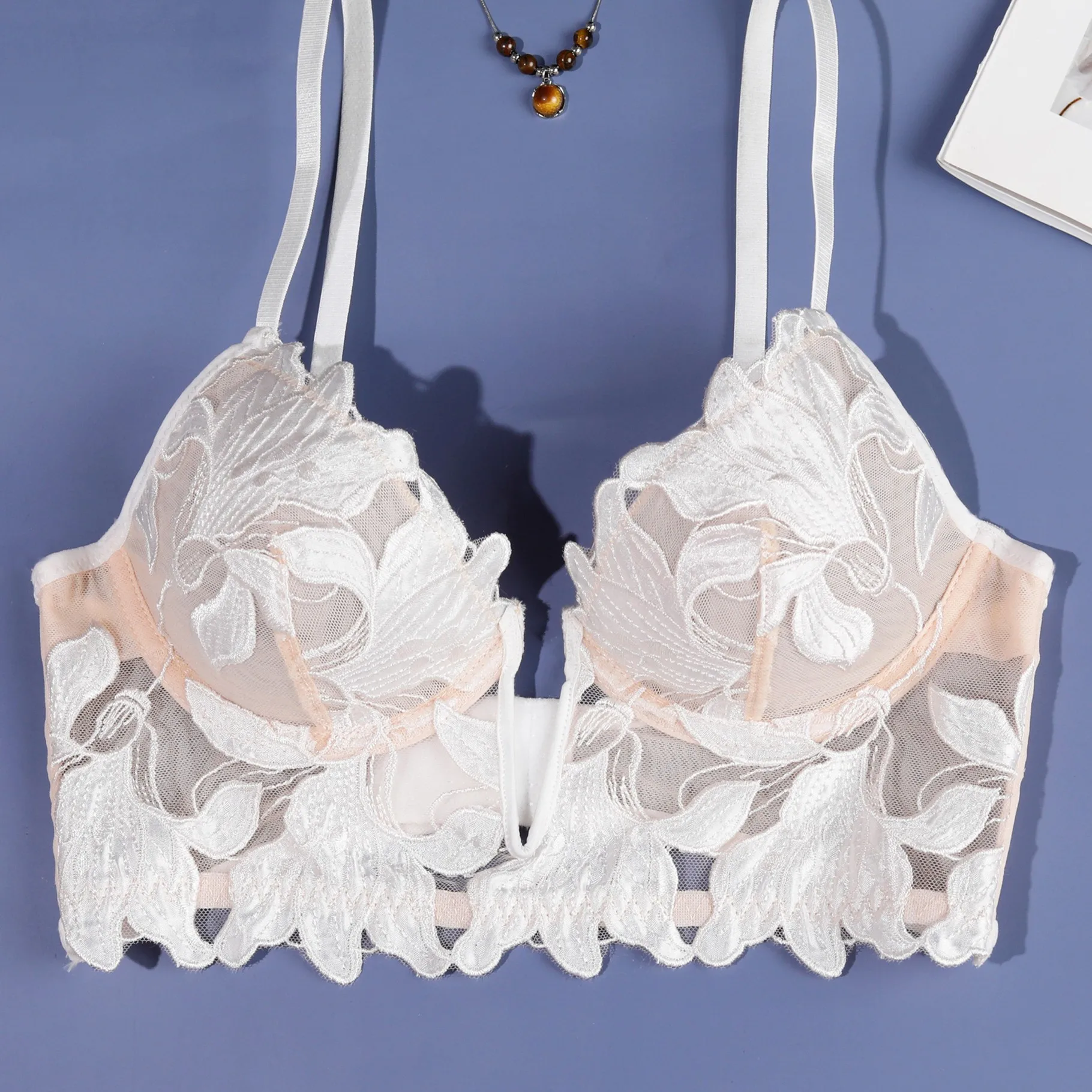 

Сексуальный французский женский бюстгальтер с кружевной вышивкой, комплект нижнего белья, комплект женского нижнего белья, элегантный тонкий бюстгальтер без косточек с глубоким V-образным вырезом, бюстгальтер и трусики