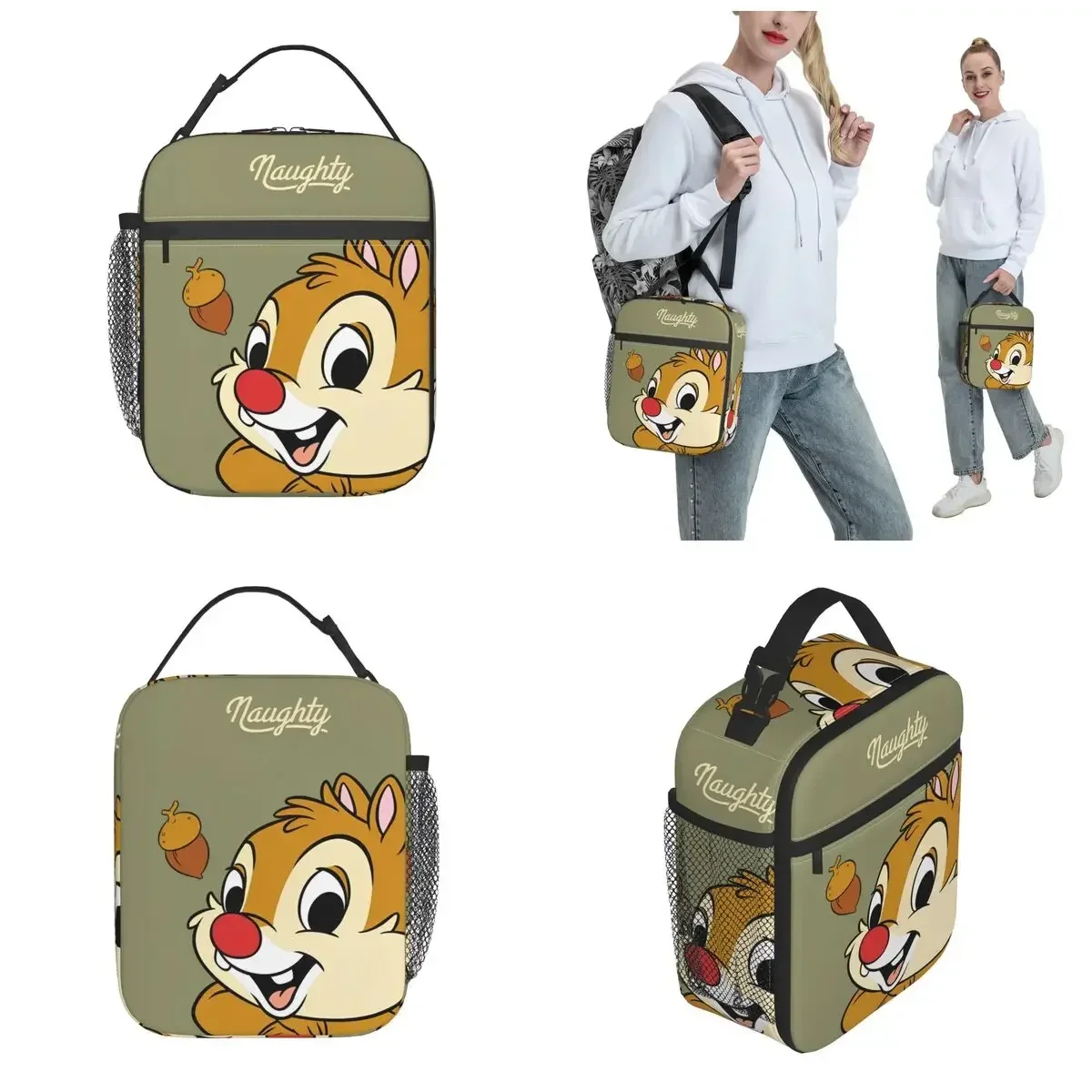 Naughty Chip 'n' Dale Insulated Lunch Bag Large Lunch Container Cooler Bag Tote Lunch Box College Travel Food Storage Bags