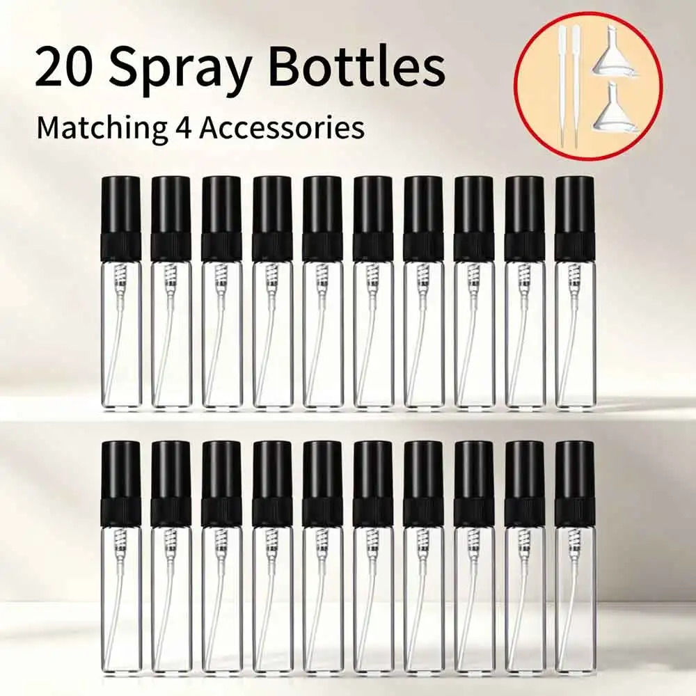 vvocci 20 Stück 2 Pipetten 2 Trichter 4 Zubehörteile Parfüm-Sprühflasche 5ml Mini-Glasflaschen mit 20 Sprühflaschen