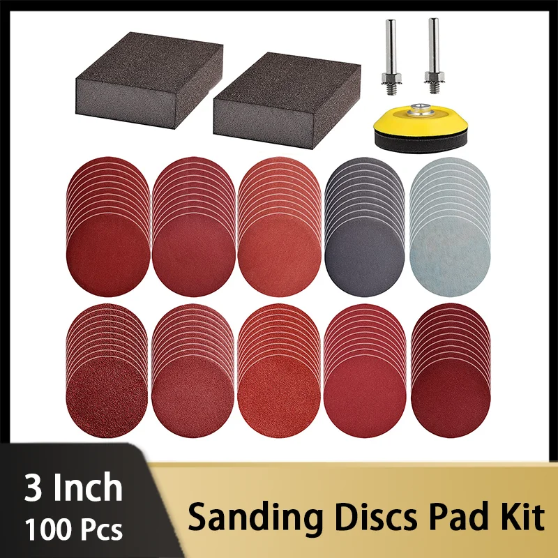 

100pcs 3inch Sanding Discs Pad And 2 Polished Sponge Sand Block Drilling Machine Kits For Drilling And Rotating Particle Tools