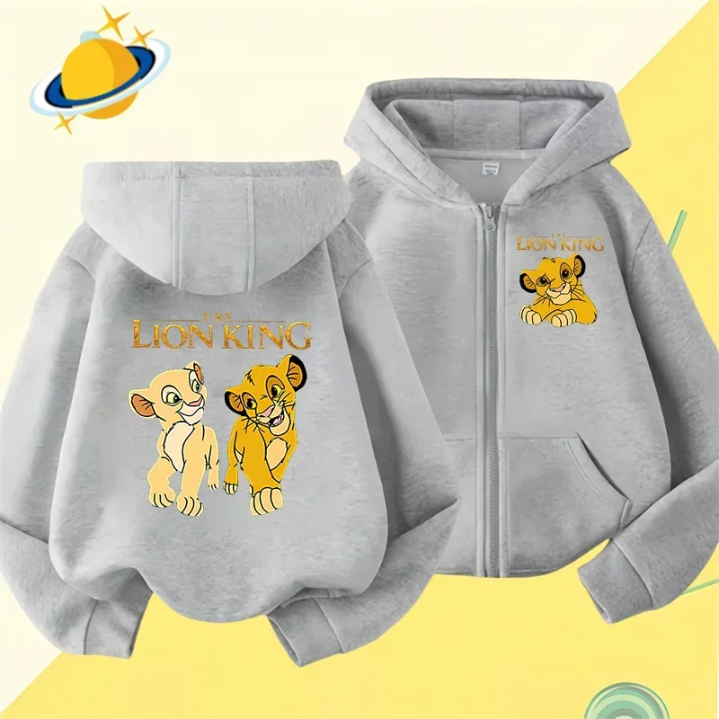 Sudadera con capucha con cremallera del Rey León para niños y niñas, suéter de manga larga con estampado de dibujos animados de Disney, top informal, ropa de otoño e invierno