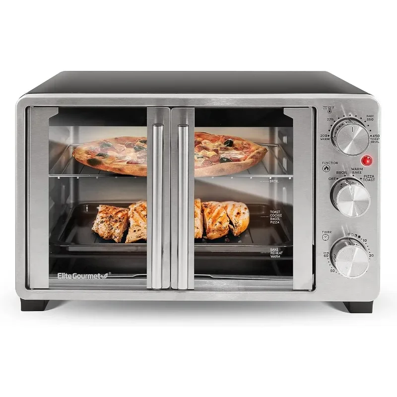 HAOYUNMA Double French Door Countertop Toaster Oven, Bake, Broil, Toast, Keep Warm, Fits 12