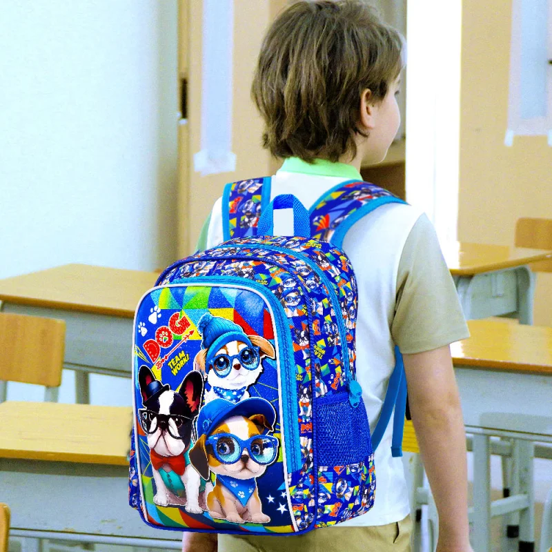 حقيبة ظهر للأولاد مكونة من 3 قطع، حقيبة كتب للأطفال مقاومة للماء مع صندوق غداء، حقائب ظهر لمرحلة ما قبل المدرسة مقاس 16 بوصة للأطفال الابتدائية - 3 * كلب أزرق