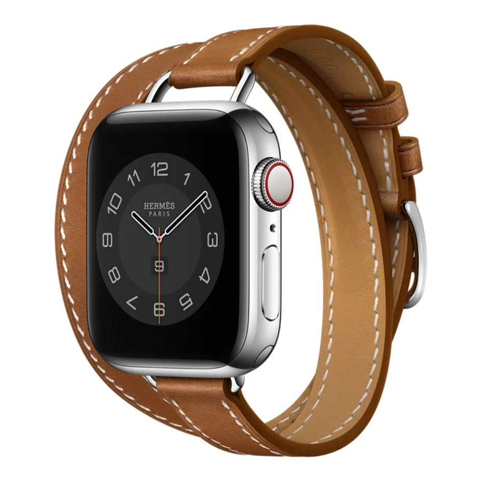 Soft Double Tour Cowhide Leather Strap For Apple Watch Series 9 8 7 6 SE 5 4 38/40/41/42/44/45mm IWatch Ultra 2 49mm Watch Band