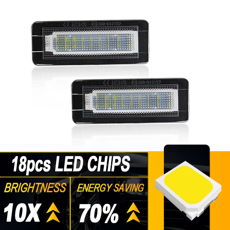 2Pcs 18SMD LED License Number Plate Light Lamp For Mercedes Benz Smart Fortwo Cabriolet/Coupe W450 W451 W453 12V White Bulbs