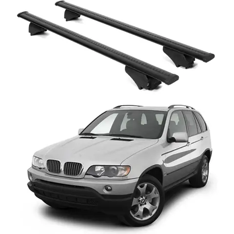 Dachträger-Dreuzstangen für BMW X5 E53 200066, Aluminium-Dreuzstangen mit Diebstahlsicherung für Dach, kompatibel mit erhöhten Schienen B