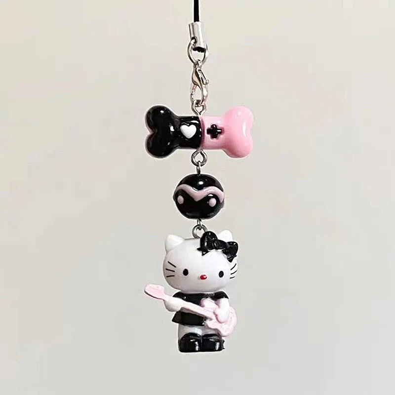 Kawaii Sanrios Phone Keychain Anime Guitar Hellokittys Phone Straps Bag Charm Keyring Pendants for Girls Car Interior Accessorie