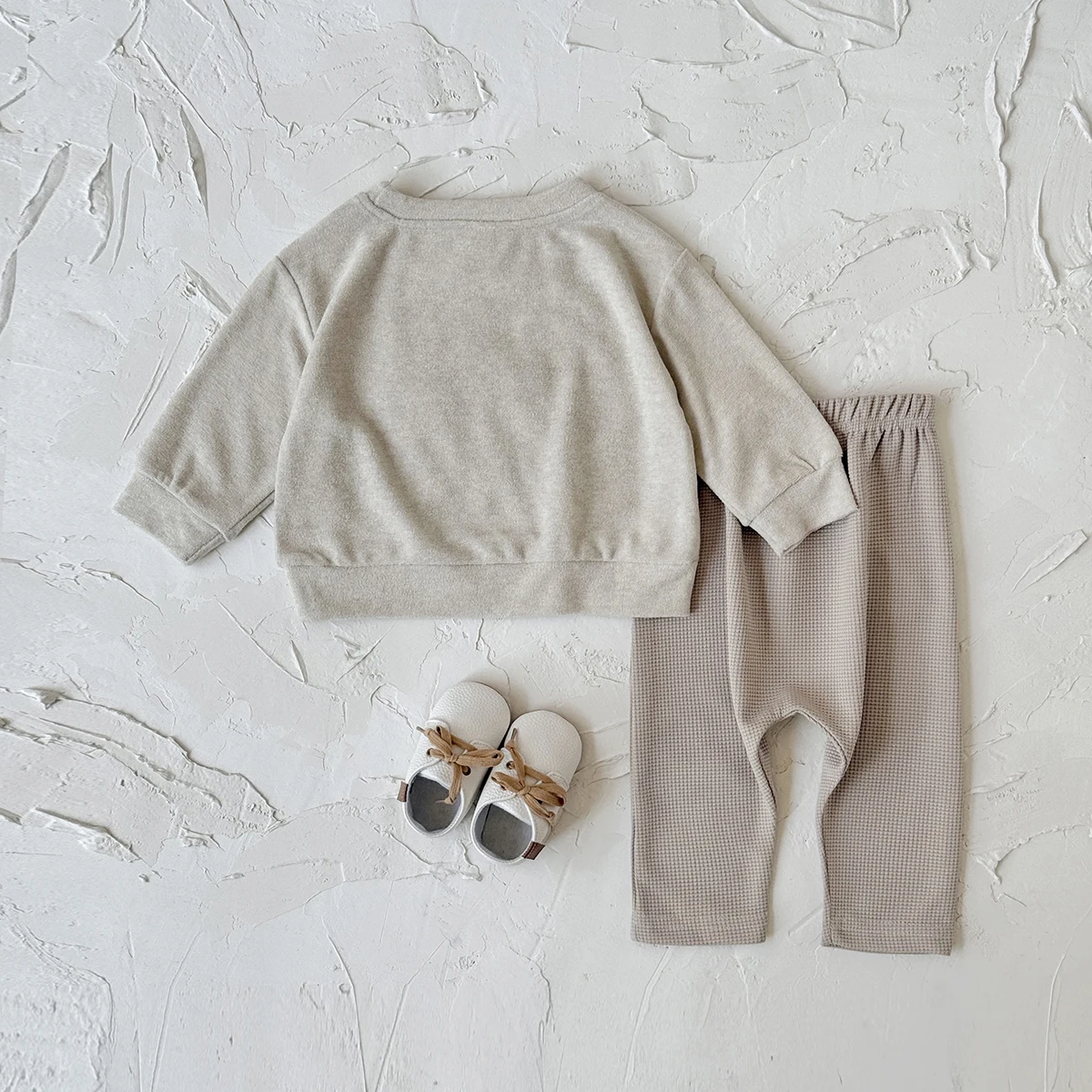 Infant Bon Appetit Letter Print Sweatshirt Pants Set Baby Long Sleeve Pullover & Waffle Trousers Outfit