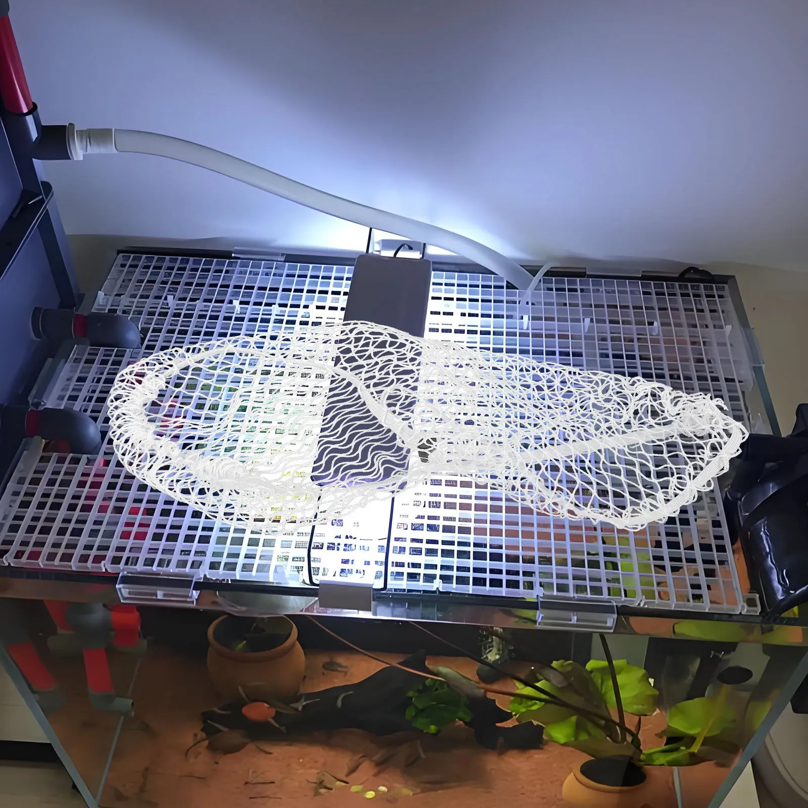 

40x20cm Fish Jumping Net Cover - Secure Nylon Mesh for Aquarium Tank Lid Protection Prevent Escape Clear Breathable Screen