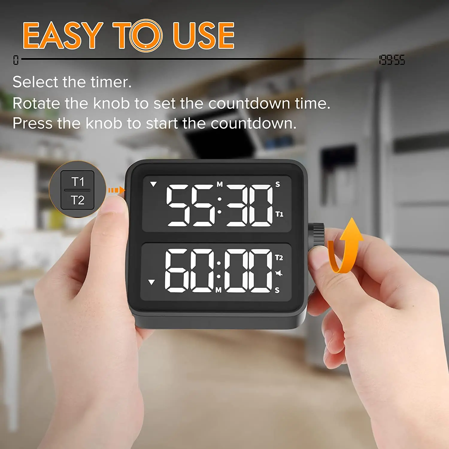 Kitchen Accessories Large LCD Digital Timer , Dual Screen Kitchen Timer, Indoor Study Timer, Bedroom, Bedside, Desktop Timer