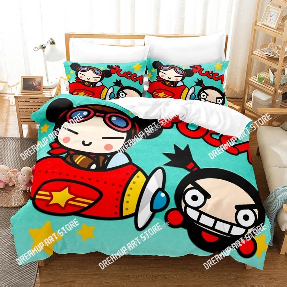 3D Printed Pucca Cartoon Bedding Set for Boys Girls Duvet Cover Pillowcase Twin Queen King Full Single Double Sizes