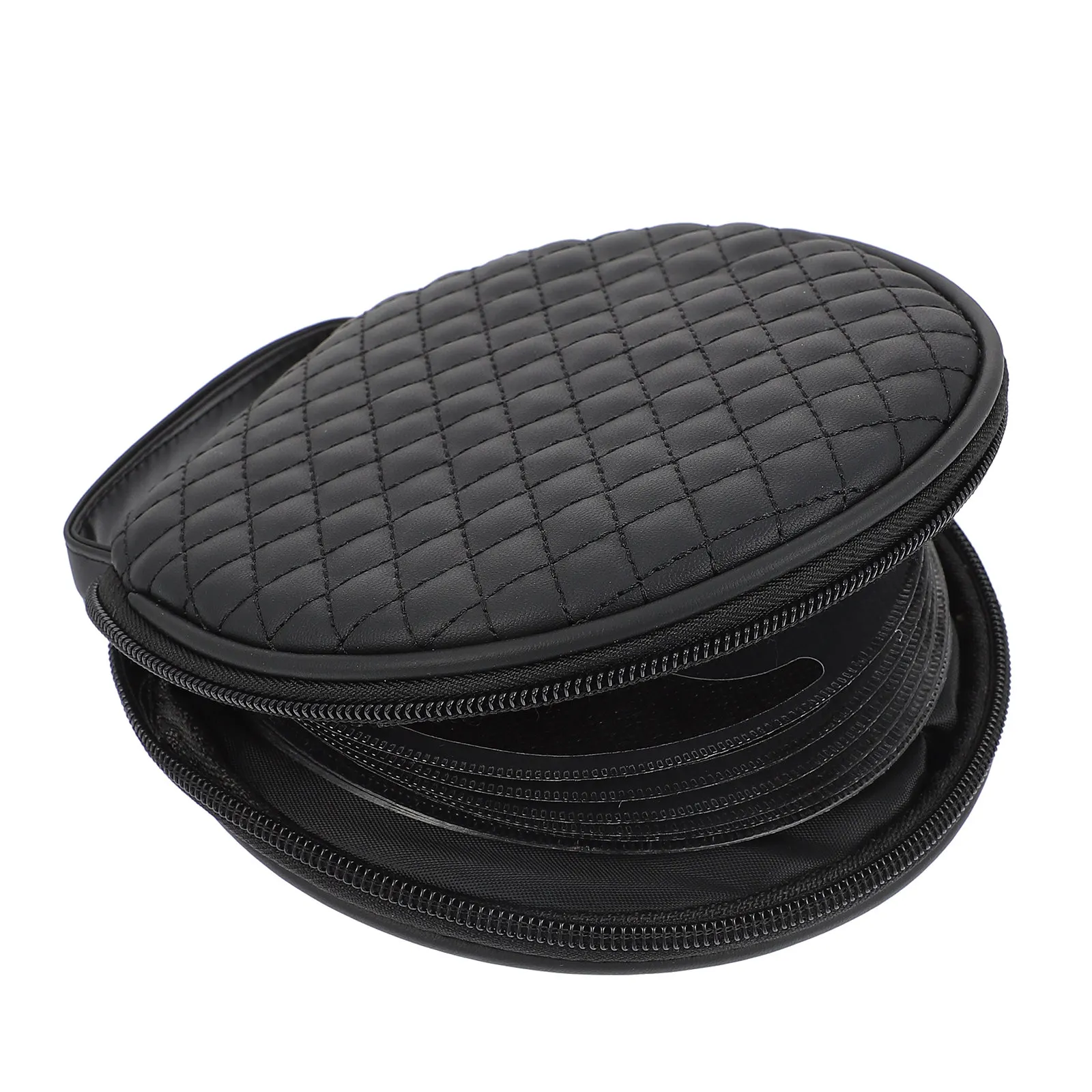 1pc Creative Zipper Cd Storage Bag Light Weight Handle Durable Premium Material Embroidered Plaid Design For Car Auto Home Disc