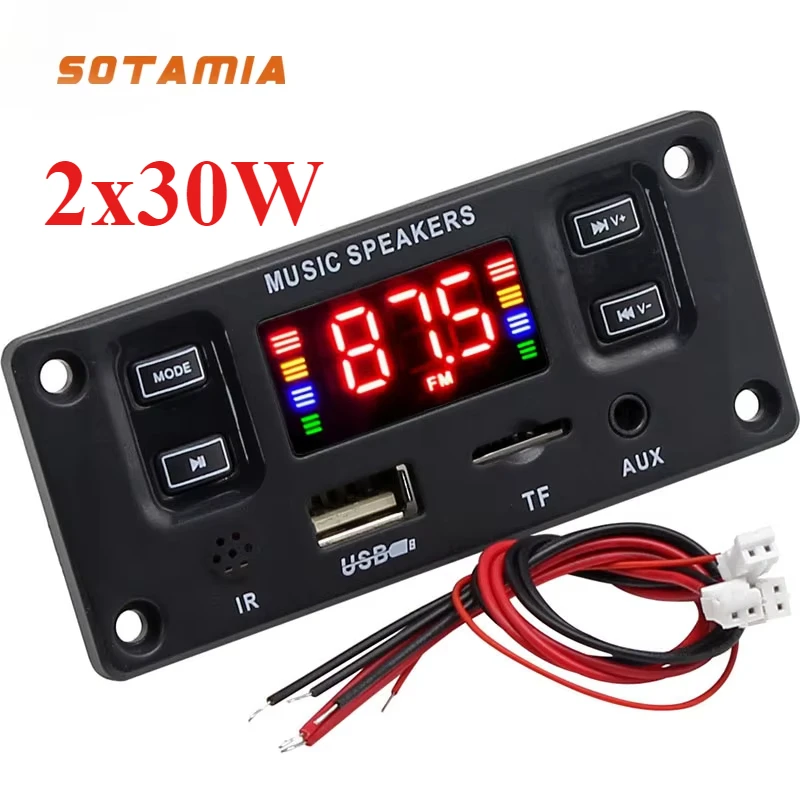 SOTAMIA Bluetooth Power Amplifier 2x30W Hifi Stereo Mini amp with Call Recording Audio Lossless Decoder Car Mp3 Decoding Module