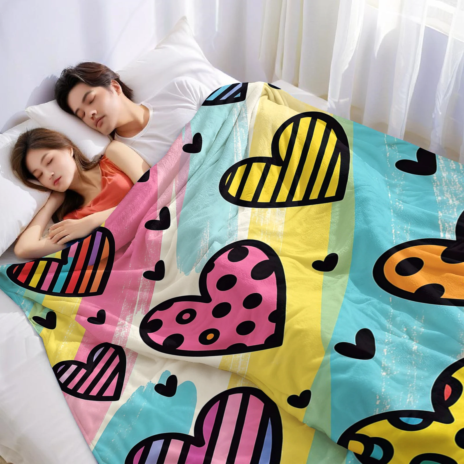 Doodle Heart Lightweight Microfiber Soft Christmas Fleece Blanket Warm Cozy Throw for Bed Sofa Office Travel All Season