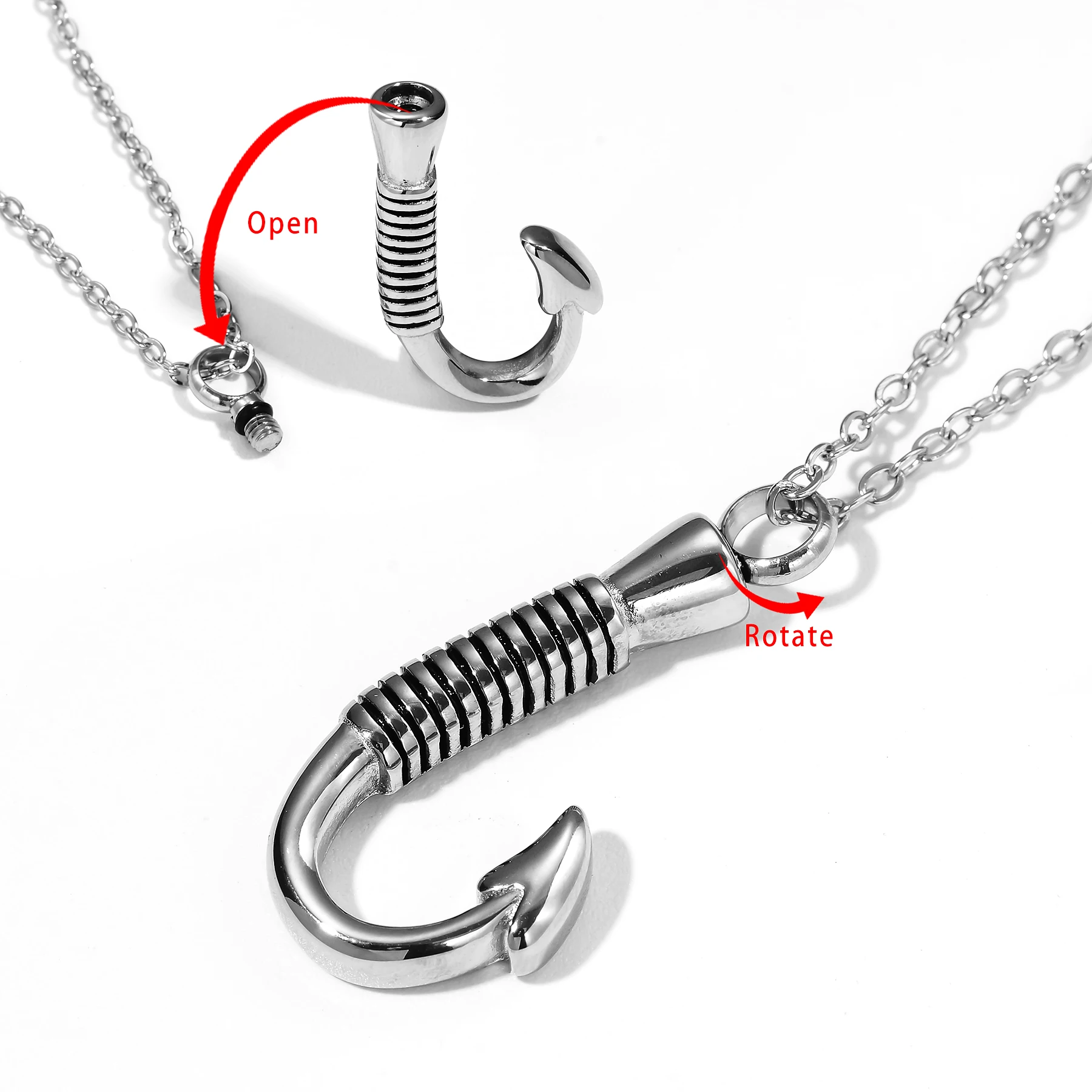 Edelstahl-Angelhaken-Urnenkette für Asche, Angelhaken-Urnen-Schmuck, Gedenk-Anhänger, Andenken für Männer – Detail 11