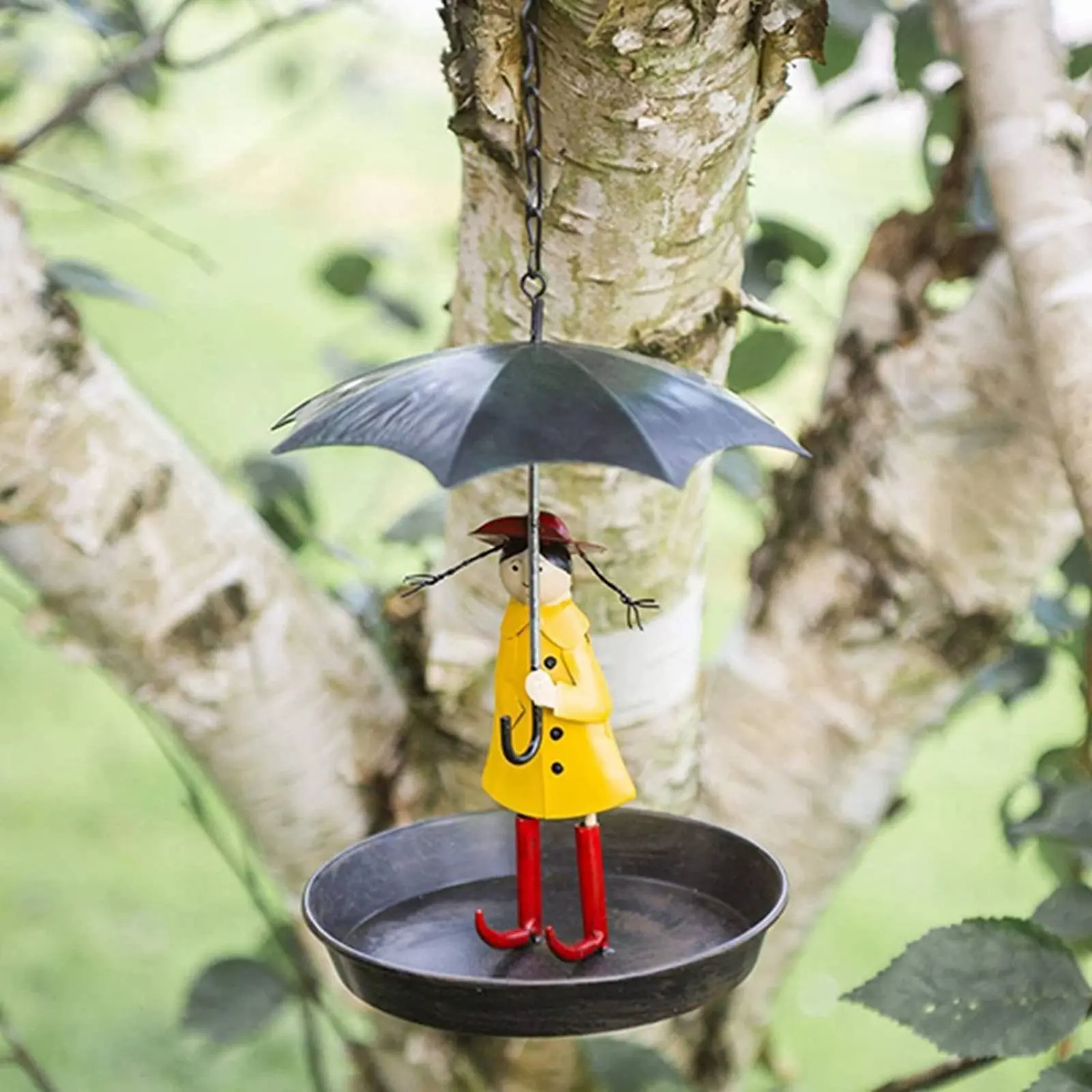 Girl with Umbrella Bird Feeder Decorative Umbrella Girl Bird Feeder Outdoor Decor Art Craft Lightweight for Yard view 5