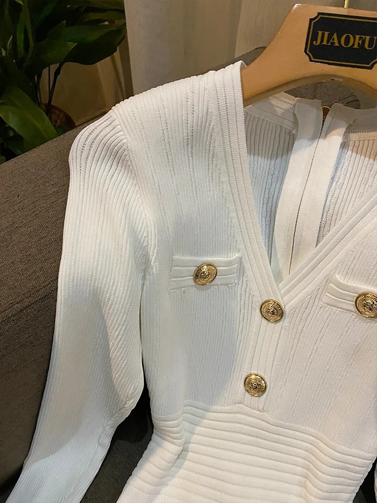 التخسيس V-Ne محبوك الدكتور المرأة عالية الخصر Bodycon تنورة الذهب زر با سستة 435 كلمة الدكتور Ci تخفيف Sle #3