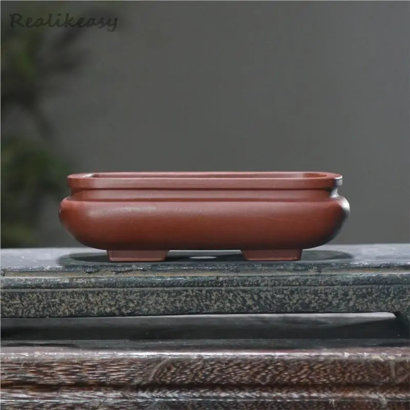 Purple Sand Flower Pot Rectangular Bonsai Pot Chinese Handmade Retro Decorative Flower Pot Succulent Flower Pots with HolesLE369