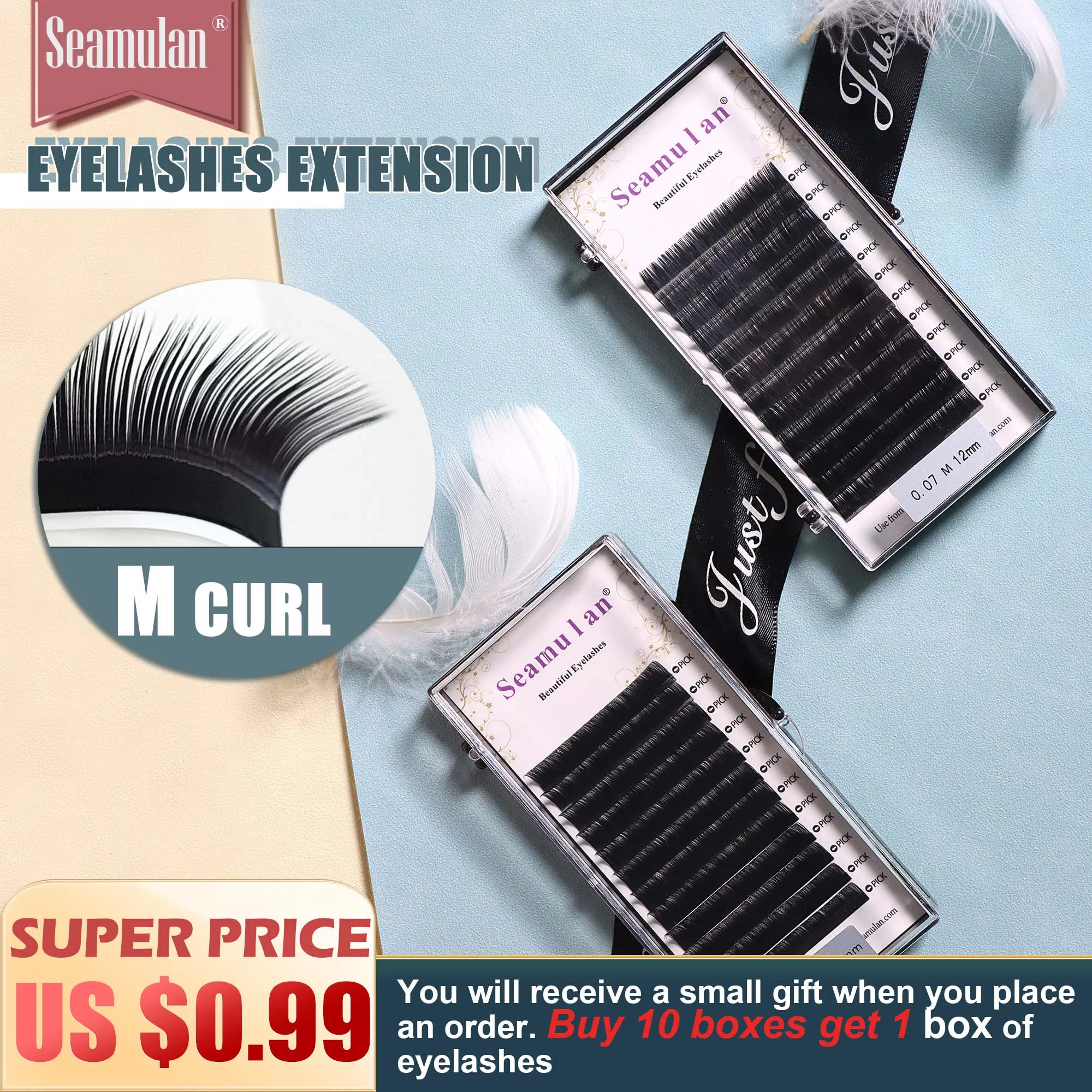 Seamulan Eyelashes Extensions Matte Black High Quality J/B/C/D/M Curl Volume Lashes Natural Soft Individual False Mink Lashes