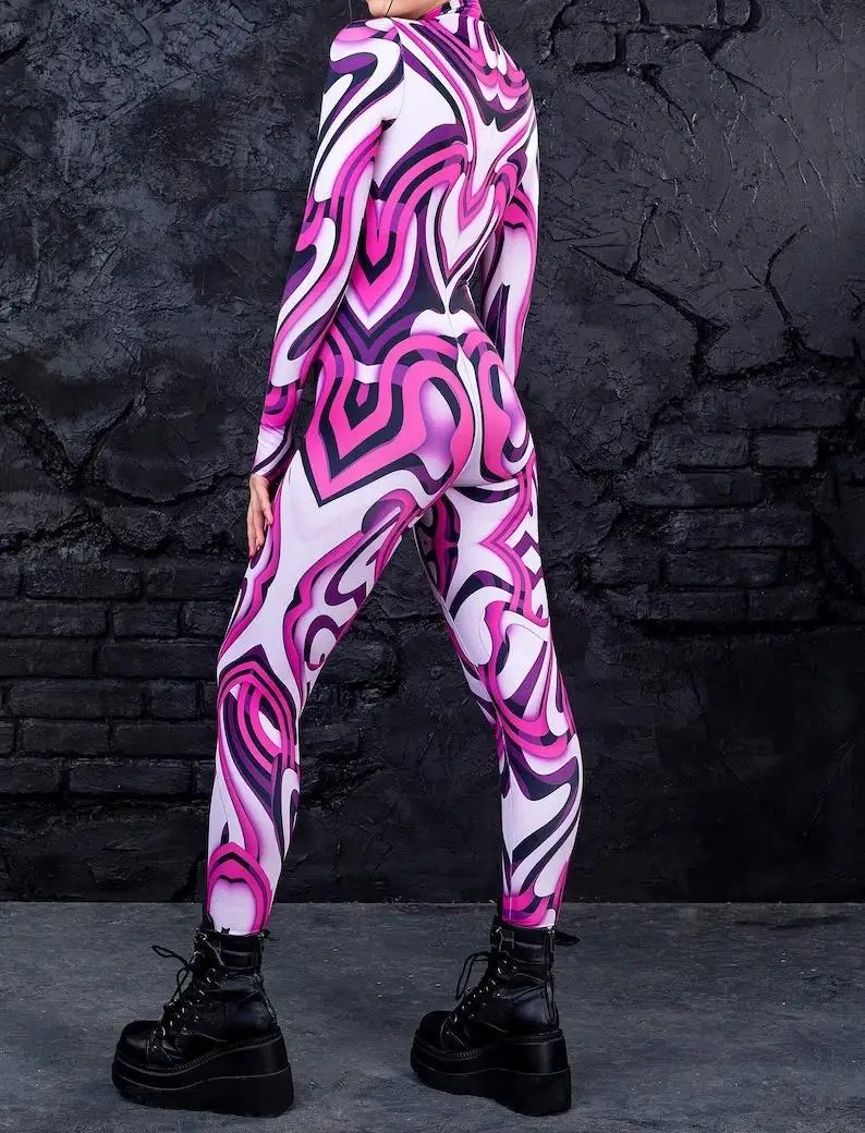 Bunter 3D-Druck Damen Party Cyberpunk Regenbogen Jumpsuit Onesie Halloween Cosplay Kostüm Elastischer Bodysuit Romper – Detail 13