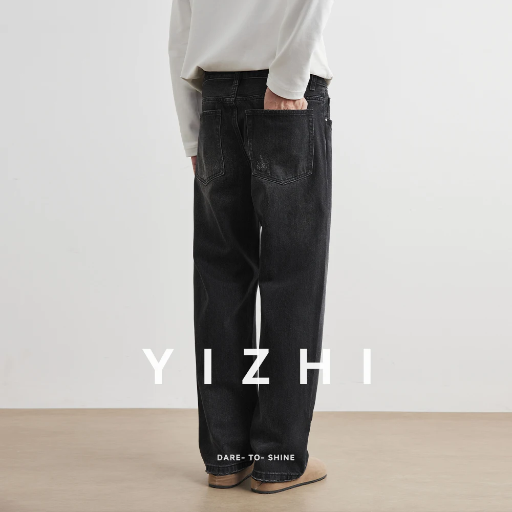 Autumn New Vintage Distressed Men's Baggy Straight Jeans Fashion Korean High Street Denim Pants Streetwear Male Trousers Jeans