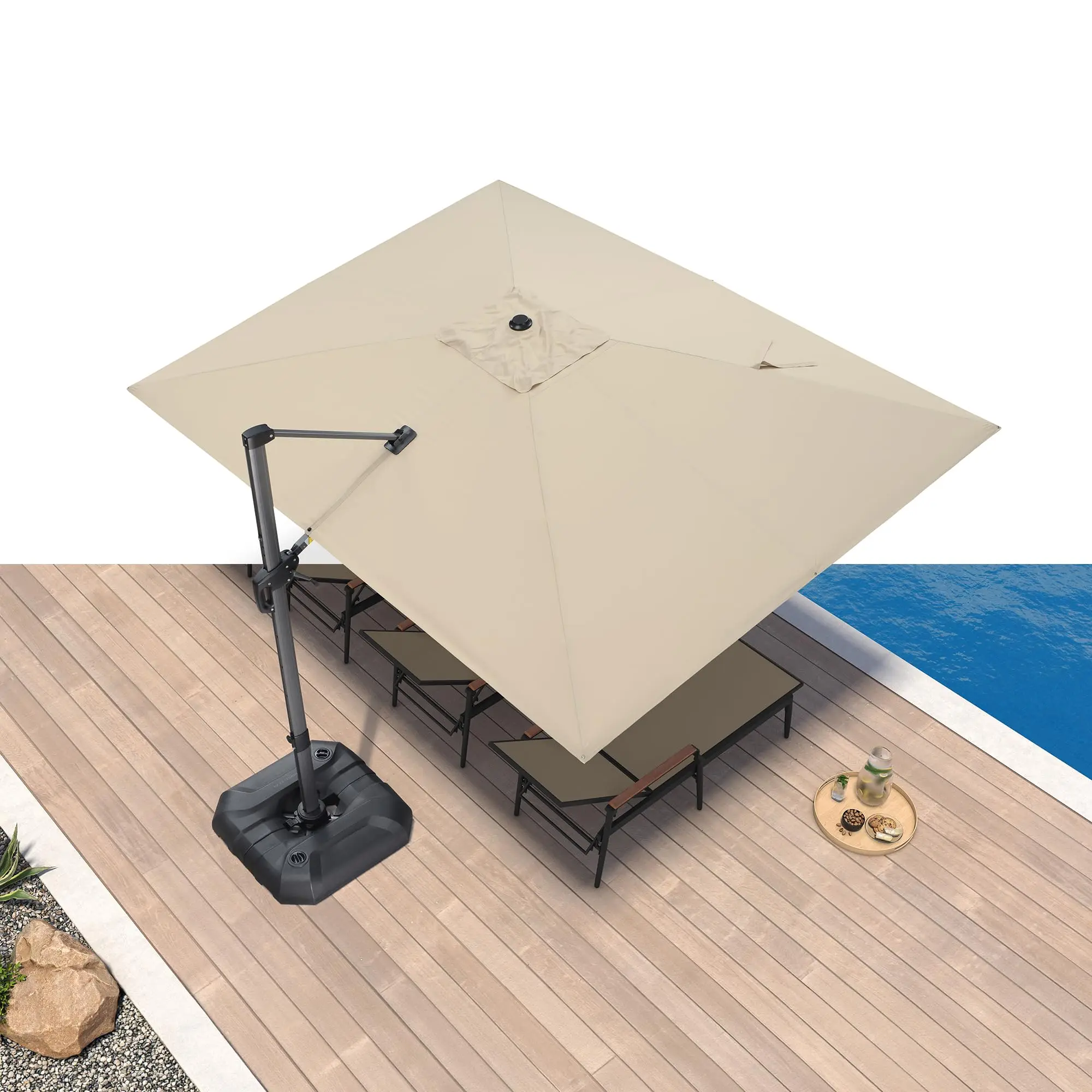Cantilever Umbrella 9' x 11.5' Rec 360° Rotation Beige