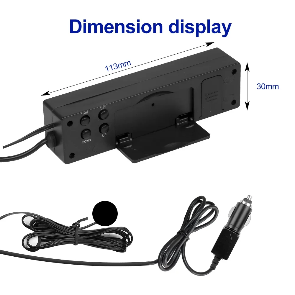 12-24V coche 3 en 1 termómetro Digital interior y exterior pantalla voltímetro de batería de coche y reloj LCD con retroiluminación del Sensor de temperatura